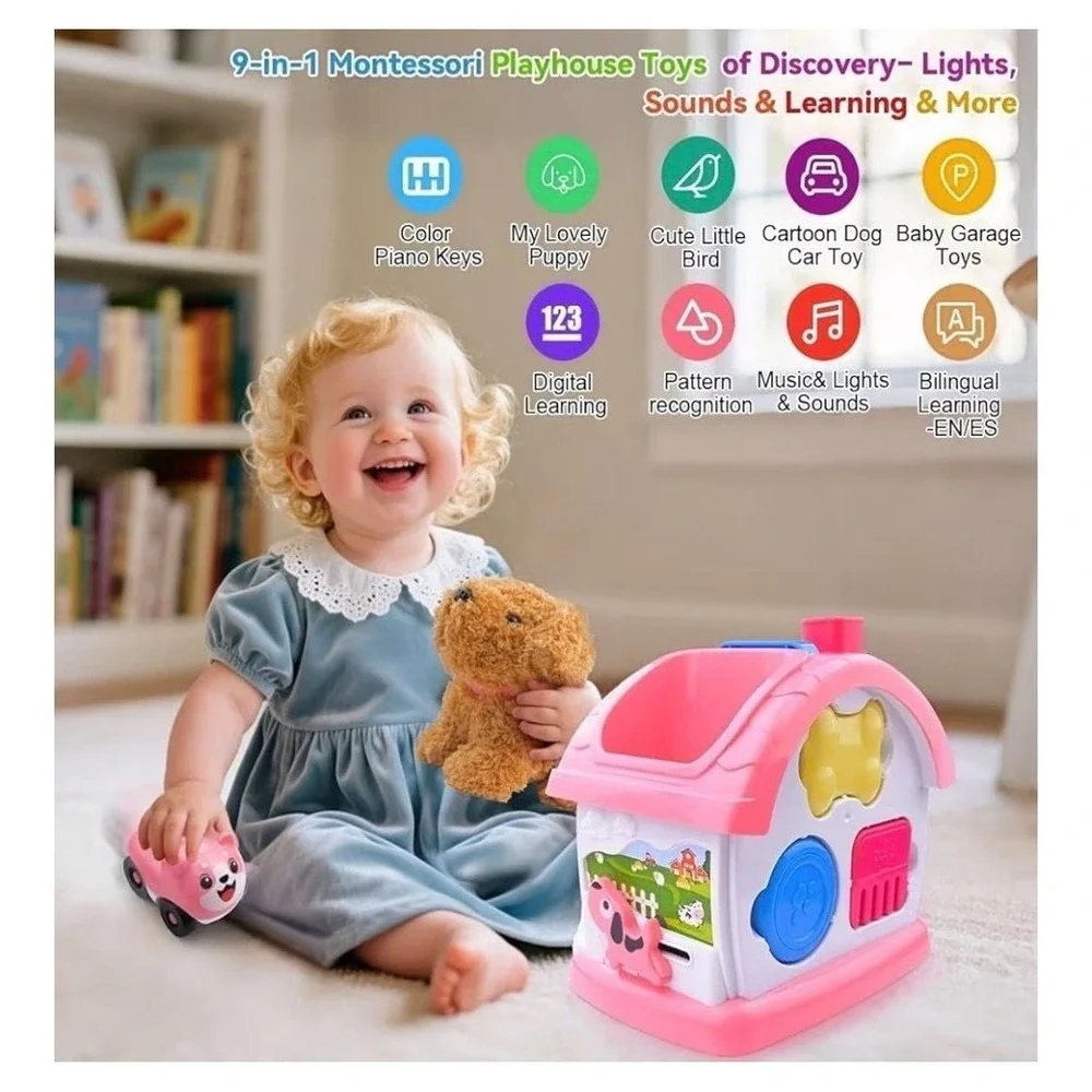 Toys for 1+ Old Girls – 9-in-1 Montessori Musical Toddler Activity House with